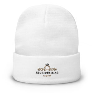 White Embroidered Beanie with a Glorious King logo