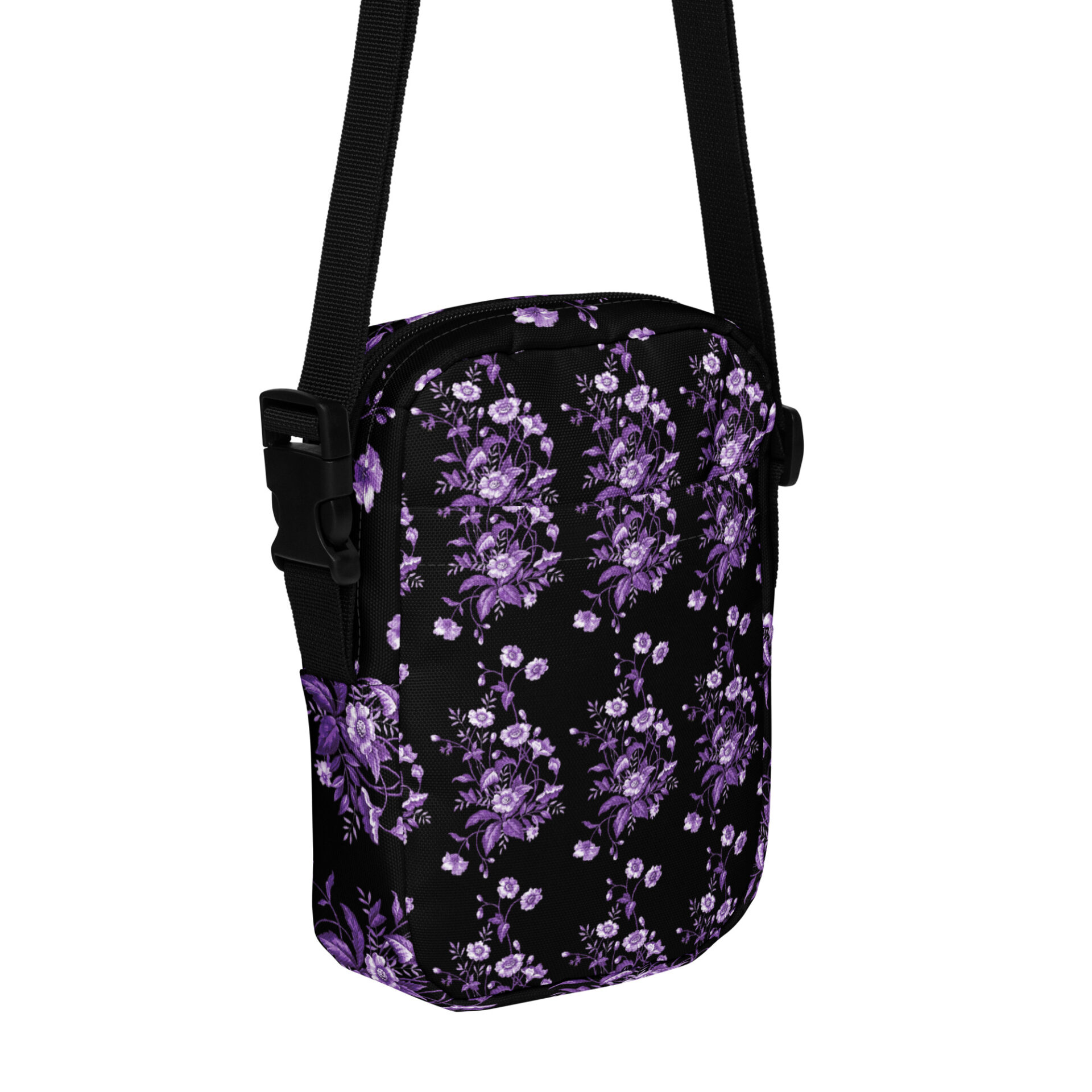 Utility crossbody bag with a purple flower art 1 Utility crossbody bag with a purple flower art