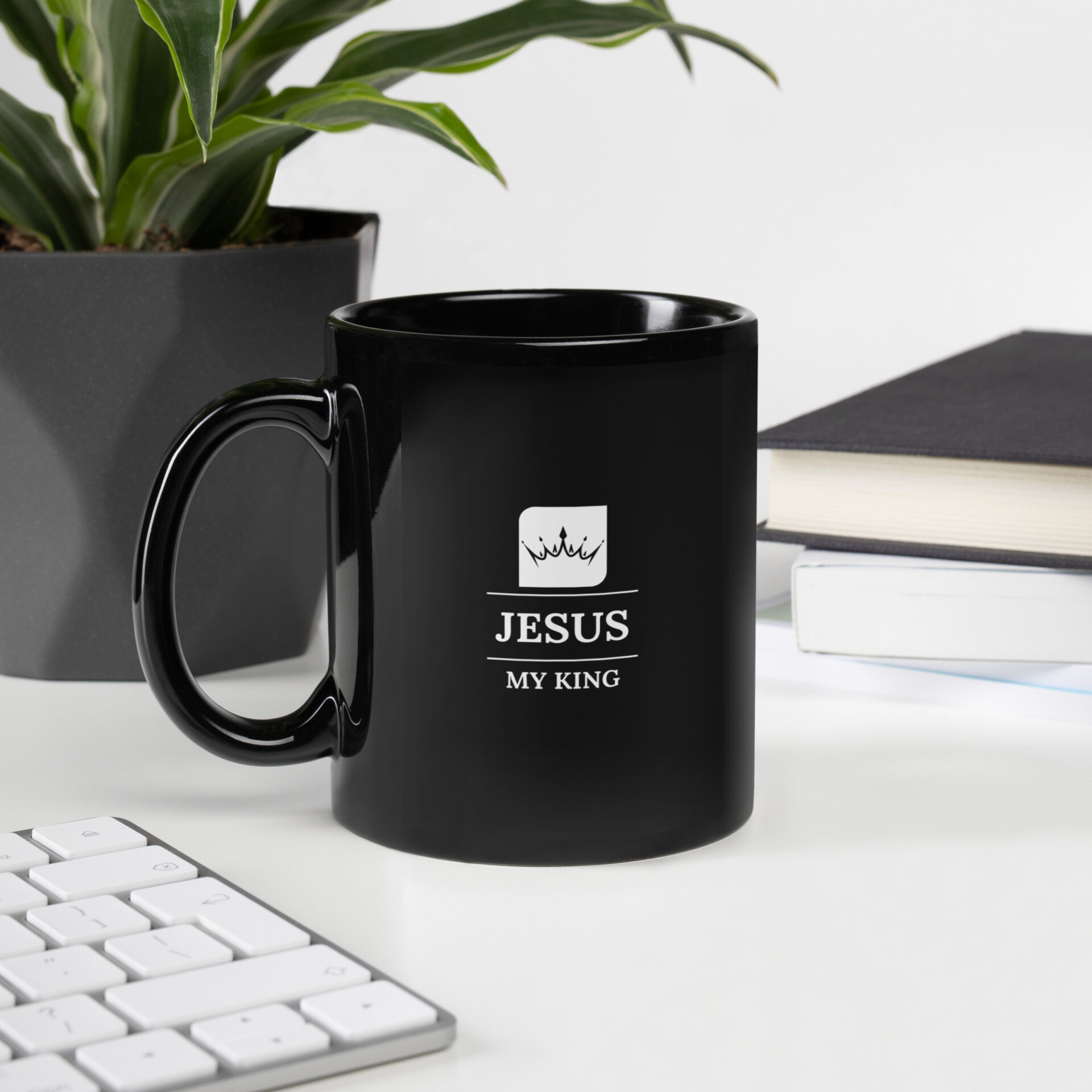 Black Glossy Mug - Jesus my King crown logo 1 Black Glossy Mug - Jesus my King crown logo