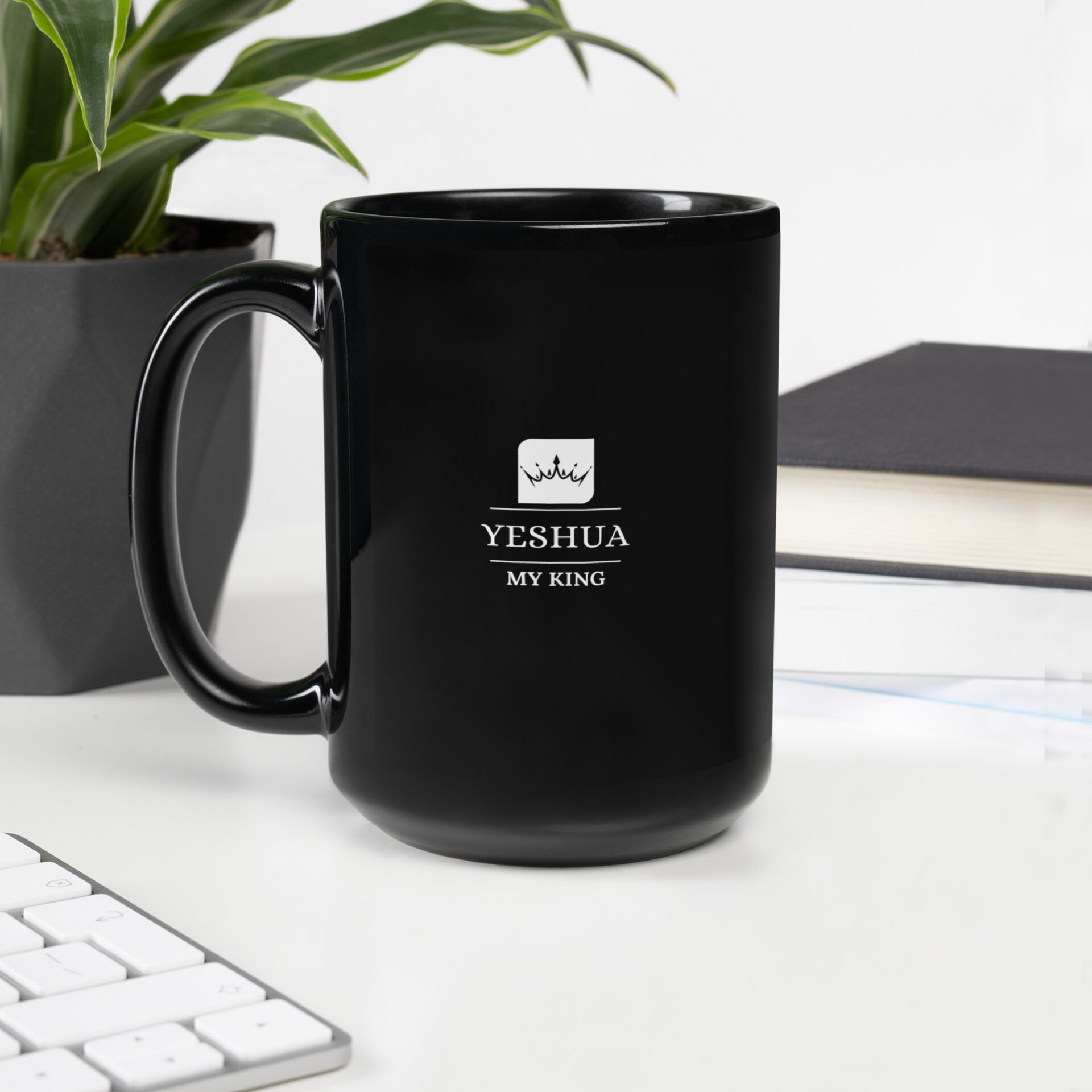 Black Glossy Mug - Jesus my King crown logo 2 Black Glossy Mug - Jesus my King crown logo - Image 2