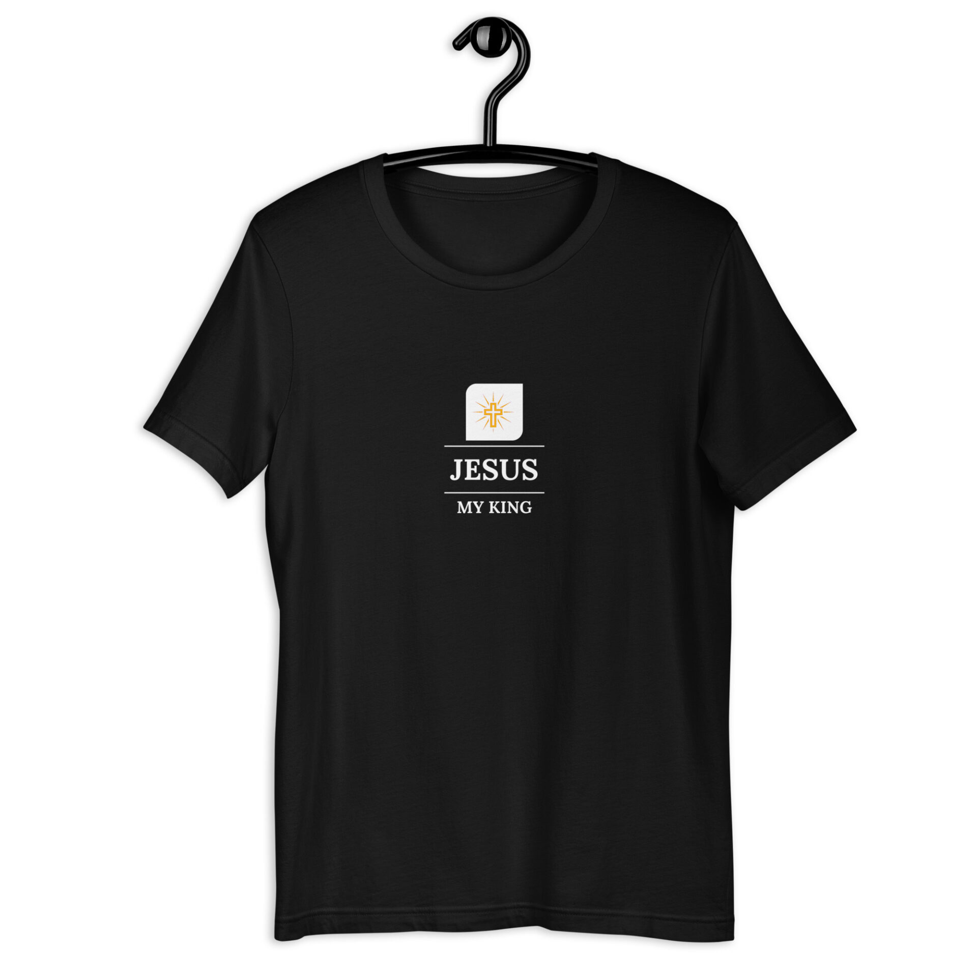 Dark colored Unisex t-shirt with a Jesus my King cross logo 1 Dark colored Unisex t-shirt with a Jesus my King cross logo