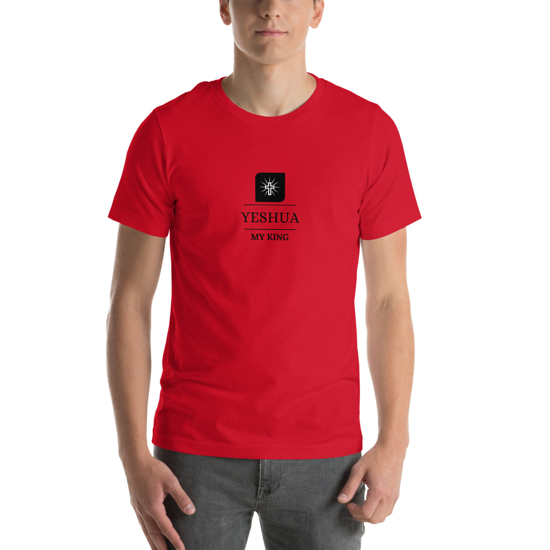 Unisex t-shirt with a Yeshua my King cross logo 1 Unisex t-shirt with a Yeshua my King cross logo